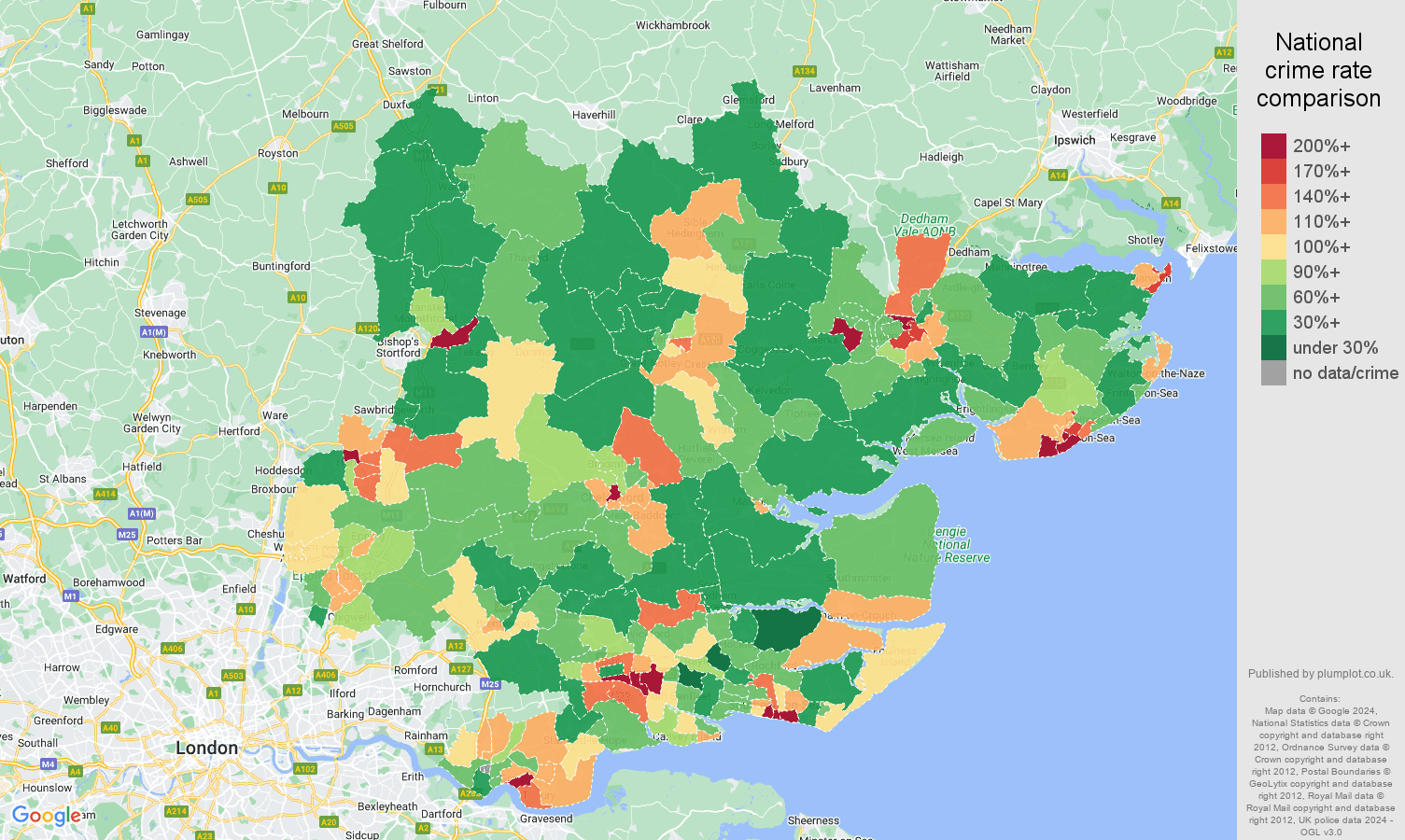 Essex public order crime rate comparison map