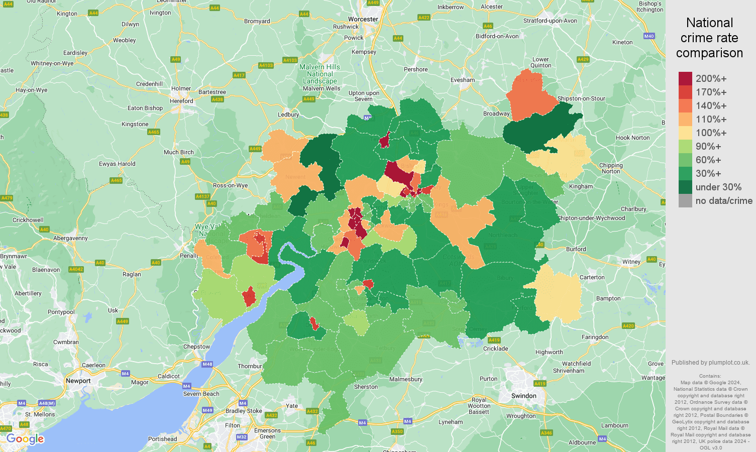Gloucester public order crime rate comparison map