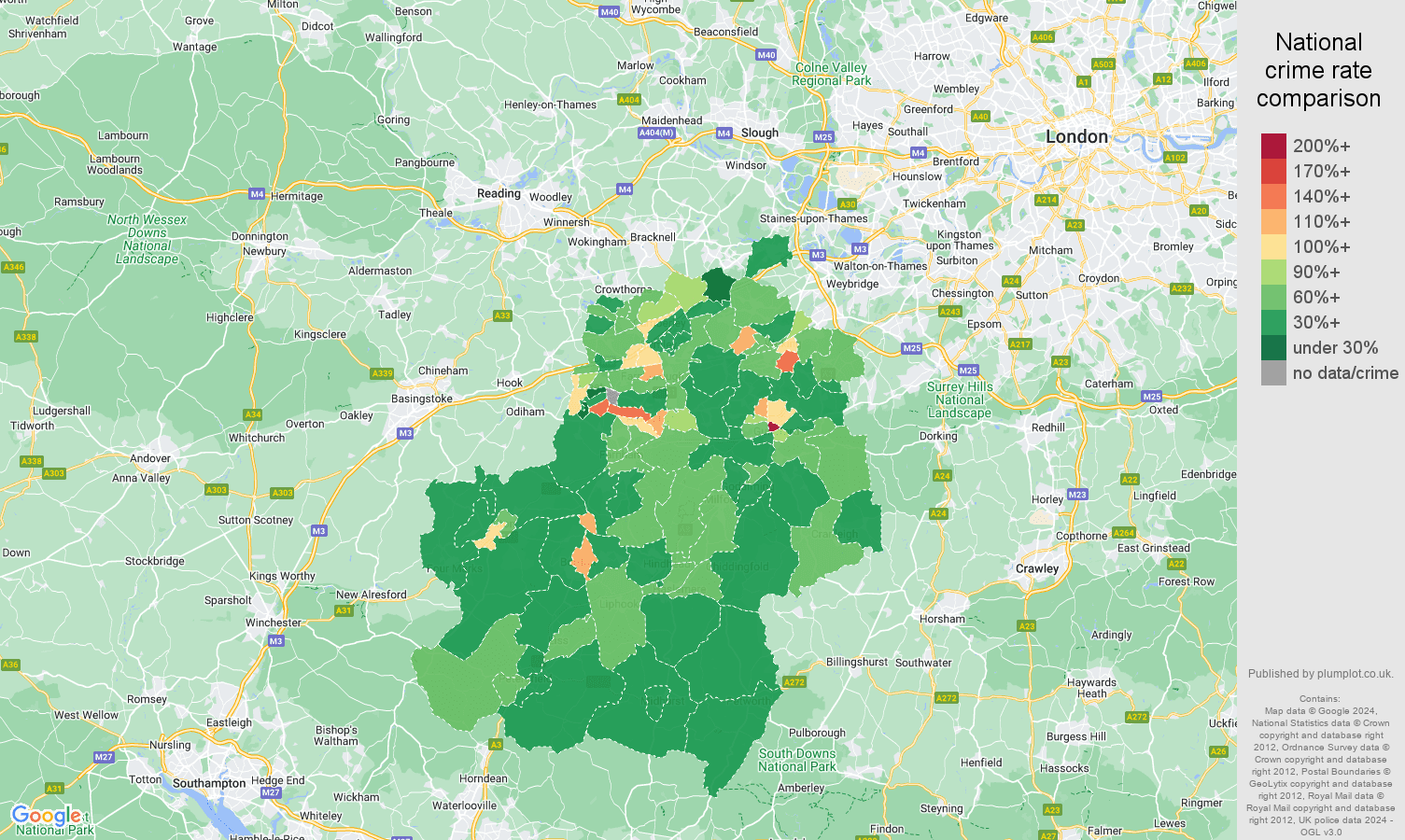 Guildford crime rate comparison map