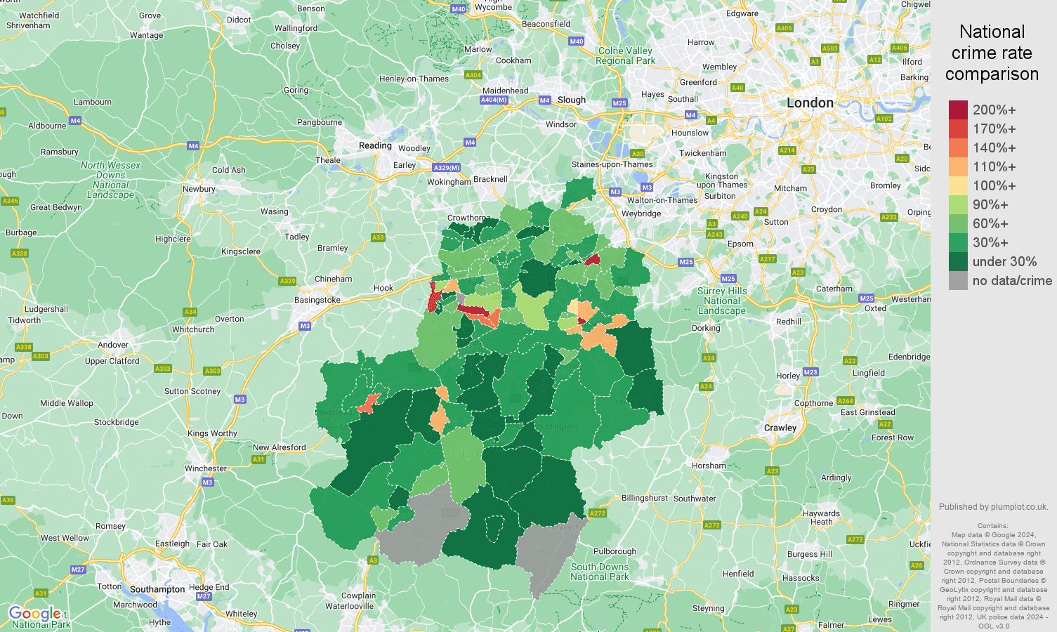 Guildford drugs crime rate comparison map