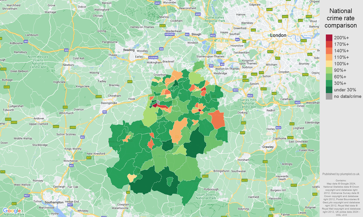 Guildford public order crime rate comparison map