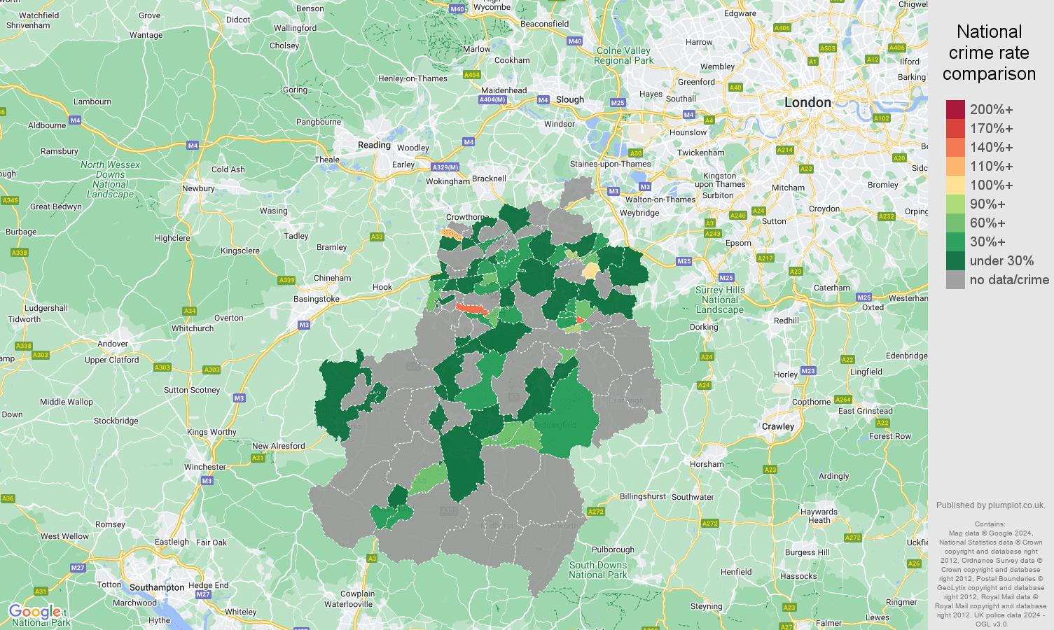Guildford robbery crime rate comparison map