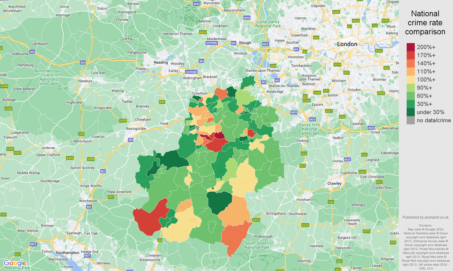 Guildford vehicle crime rate comparison map