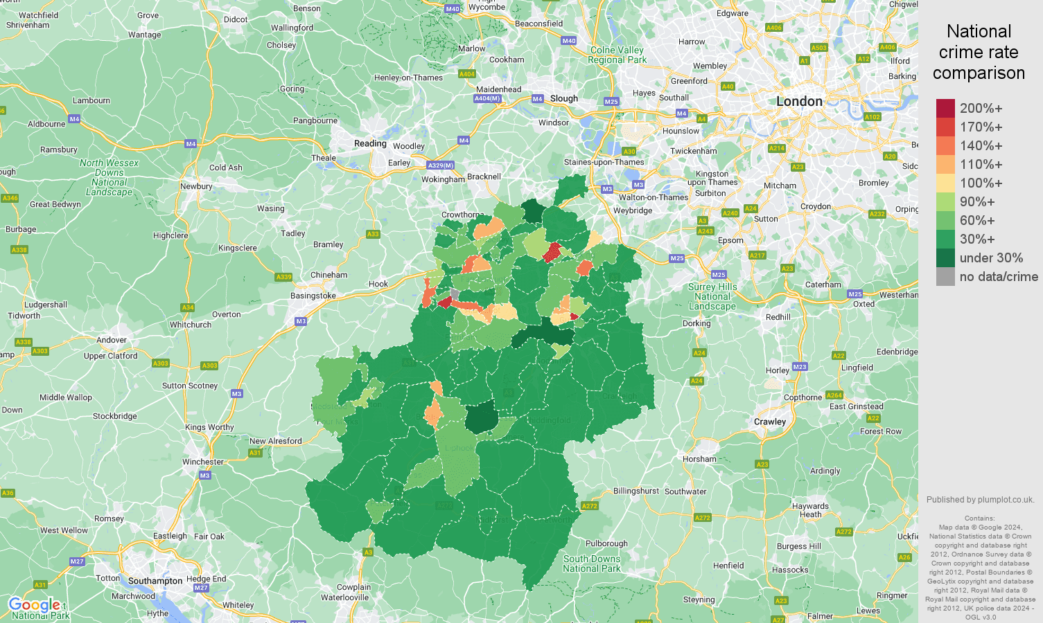 Guildford violent crime rate comparison map
