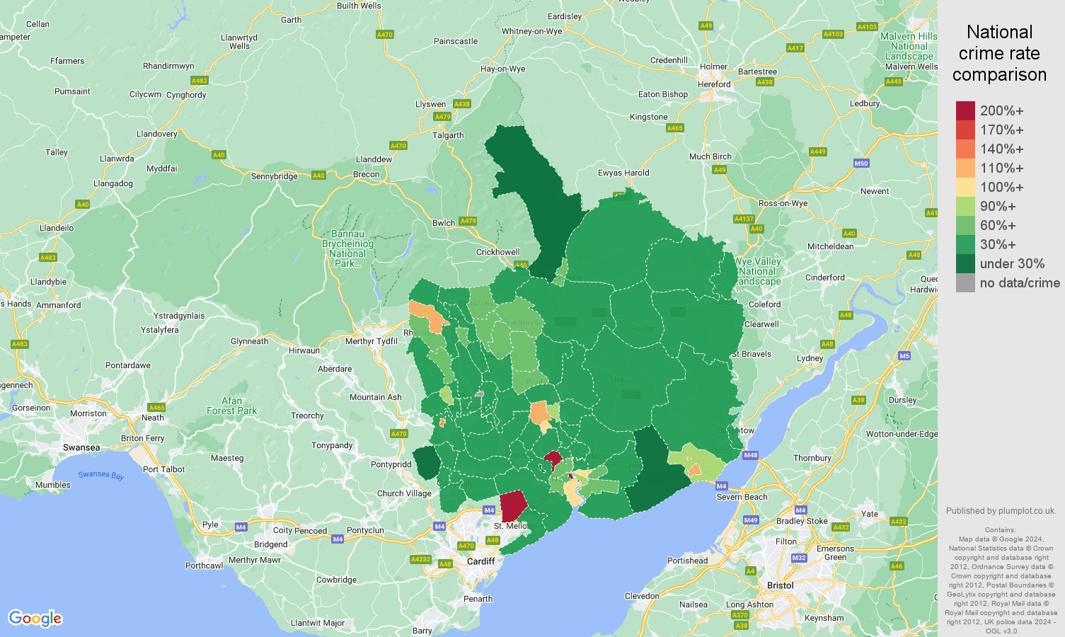 Gwent burglary crime rate comparison map
