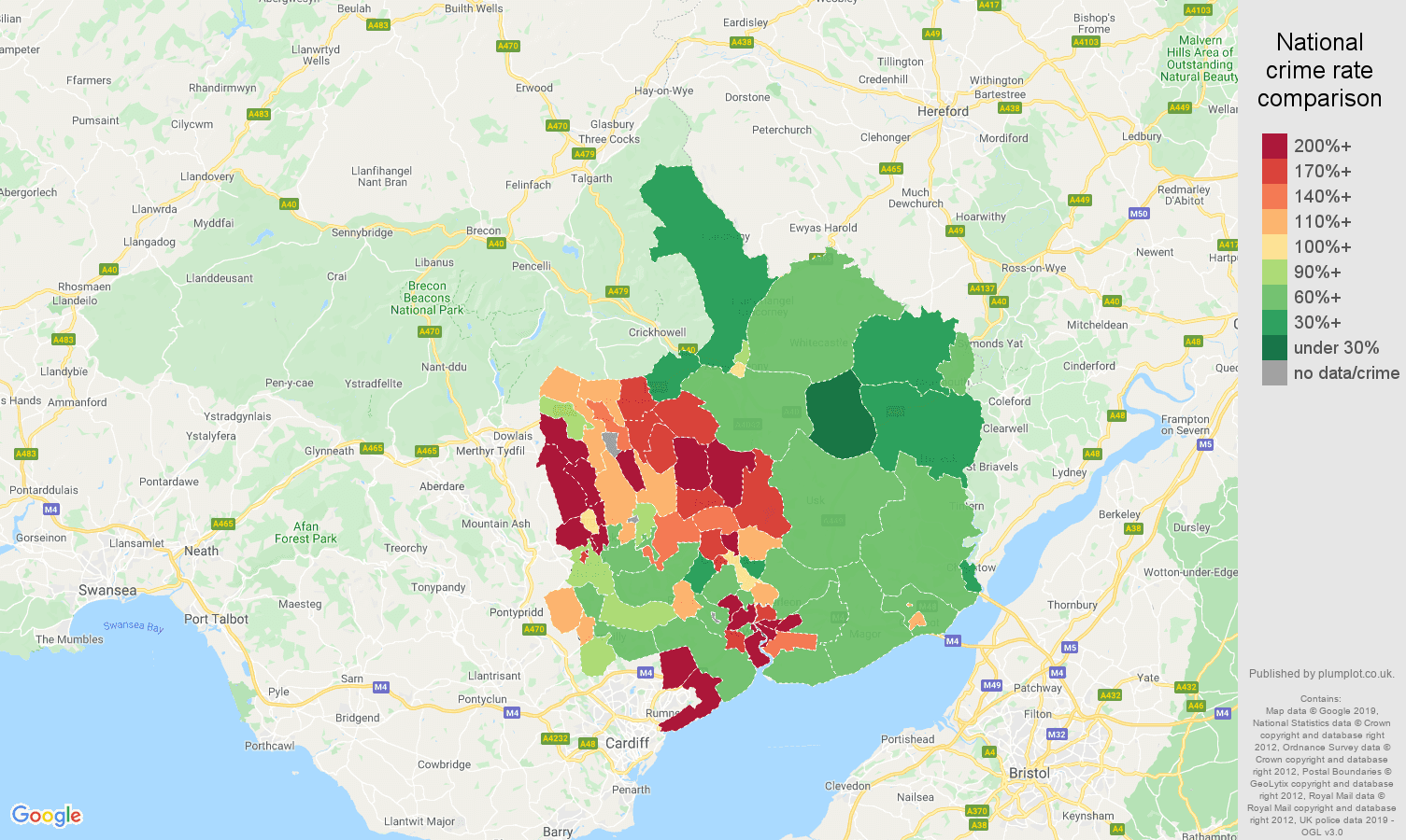 Gwent other crime rate comparison map