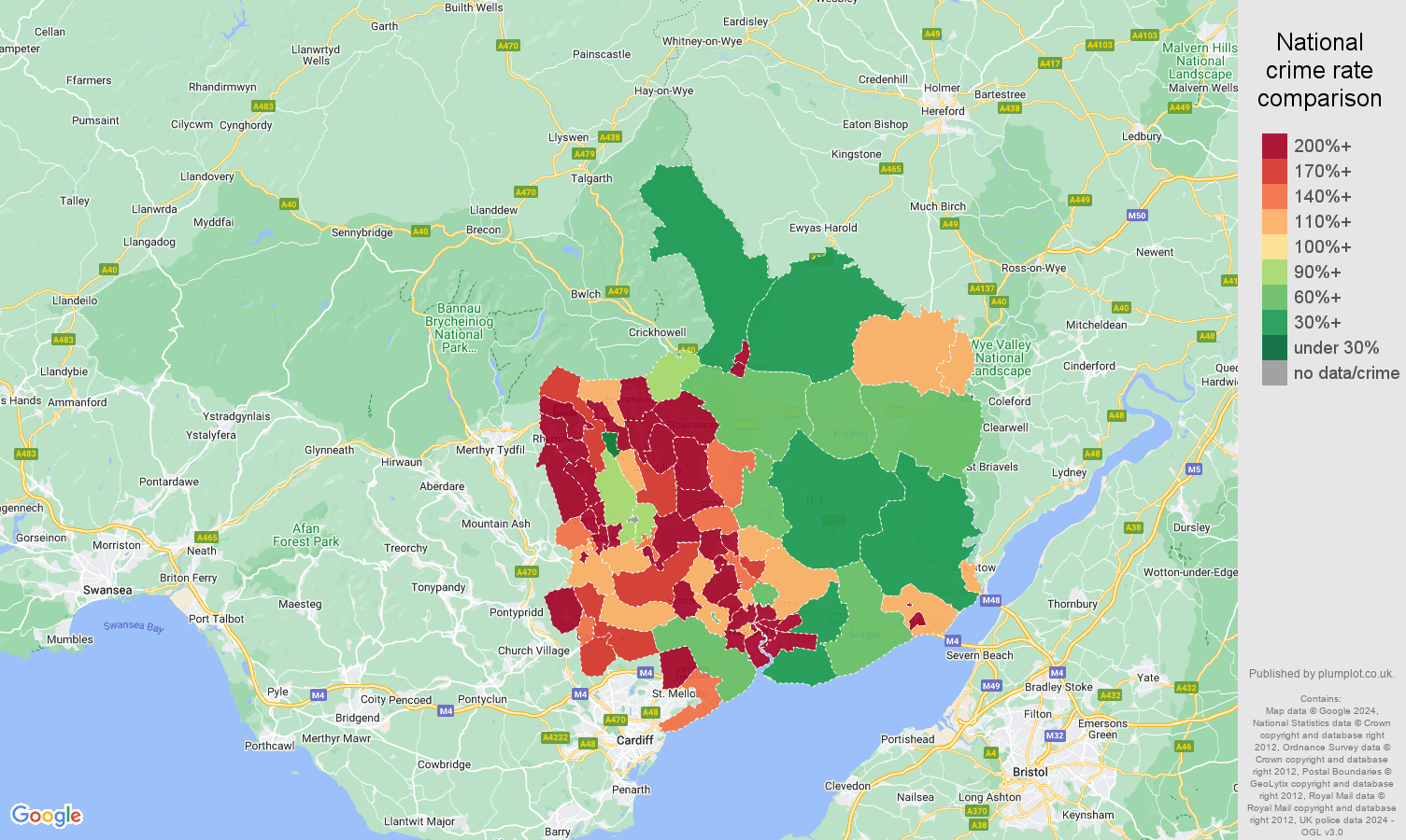 Gwent public order crime rate comparison map