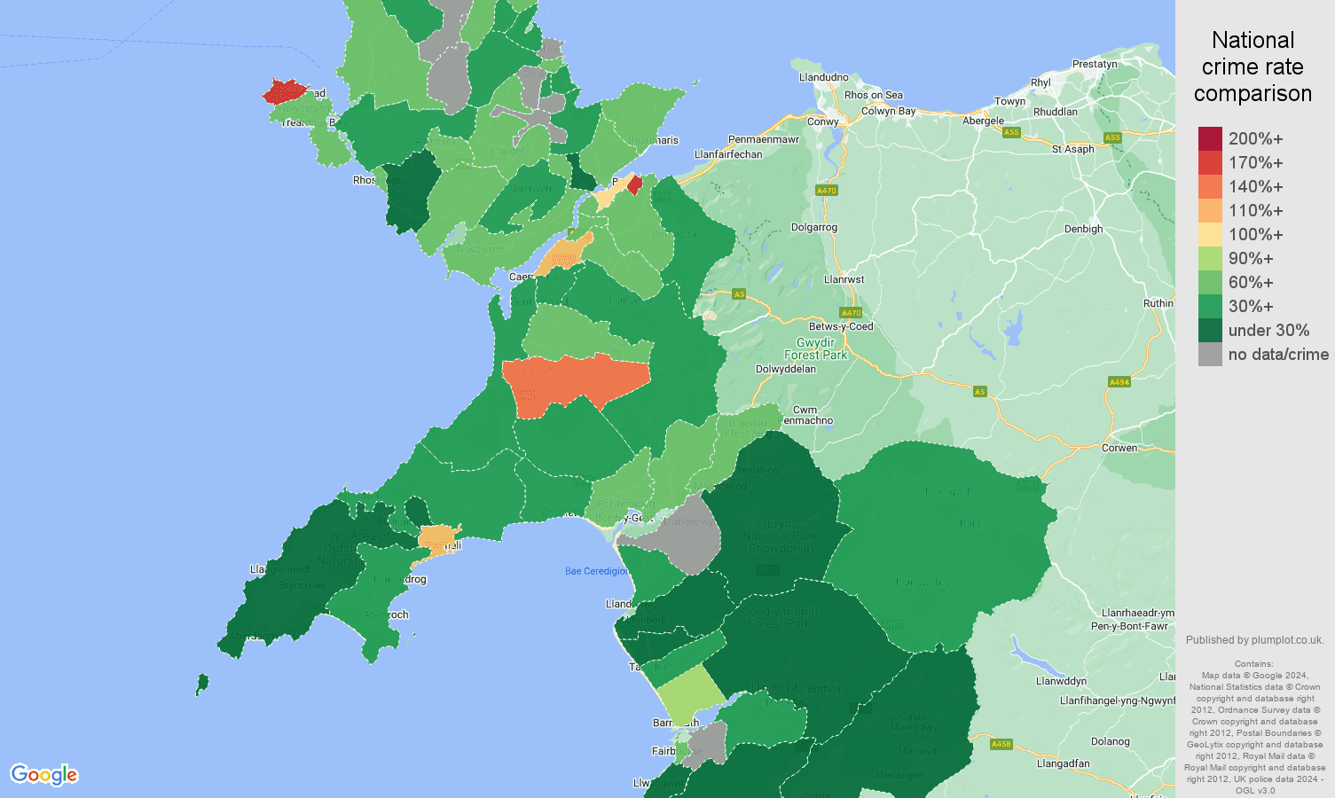 Gwynedd public order crime rate comparison map