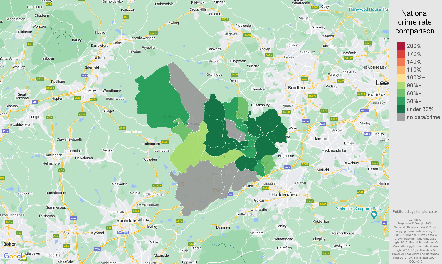 Halifax bicycle theft crime rate comparison map