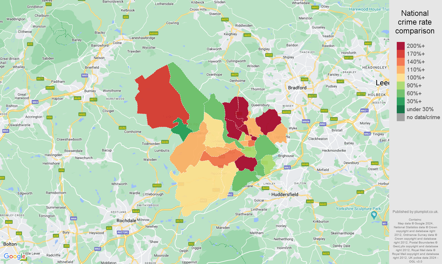Halifax burglary crime rate comparison map