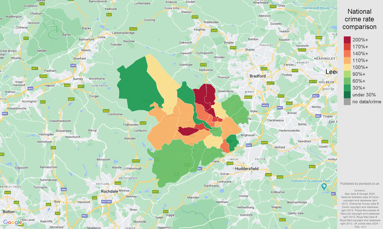 Halifax criminal damage and arson crime rate comparison map