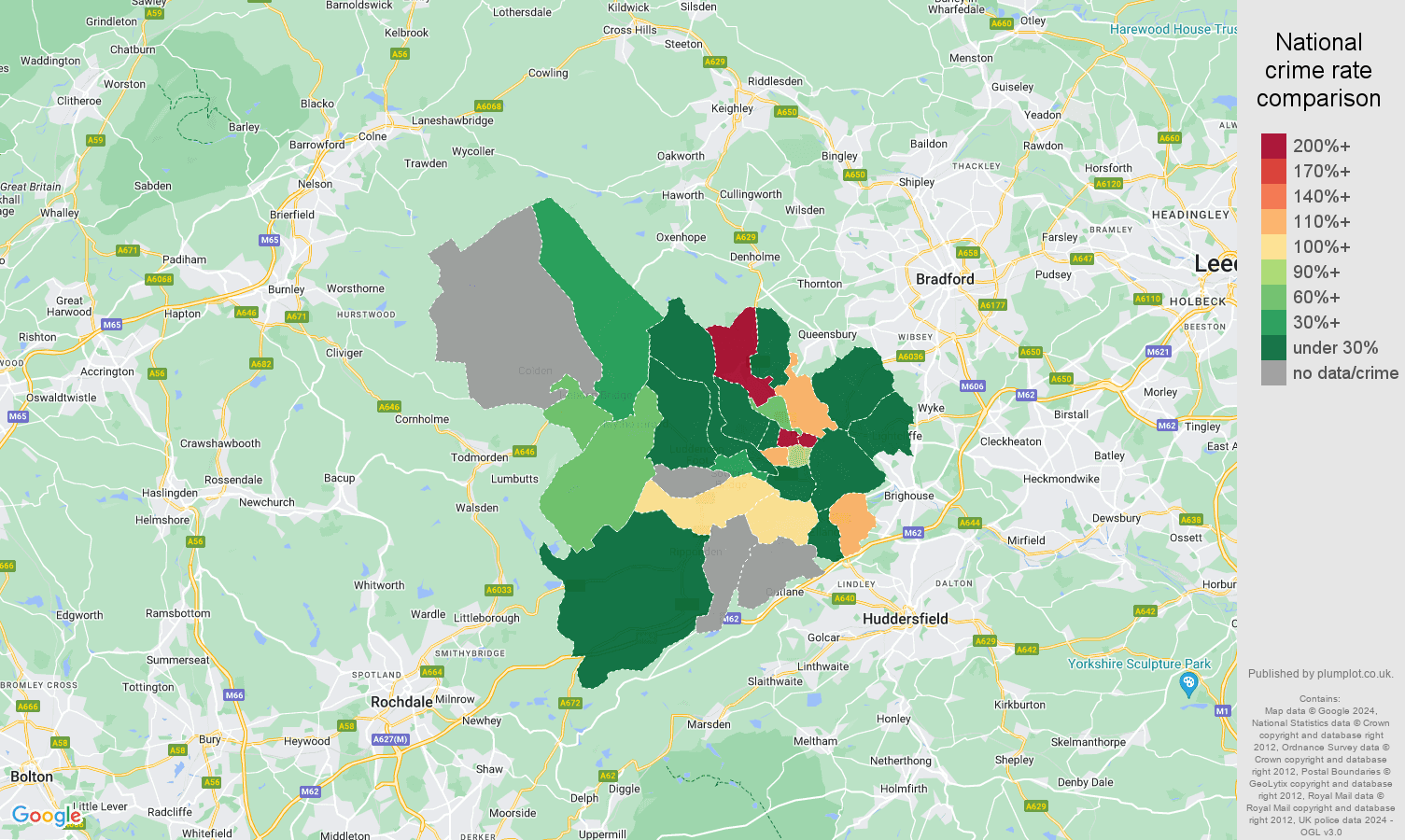 Halifax shoplifting crime rate comparison map