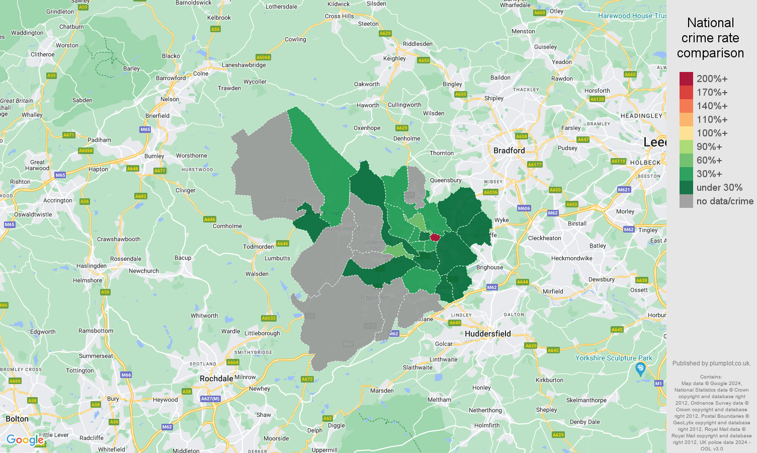 Halifax theft from the person crime rate comparison map