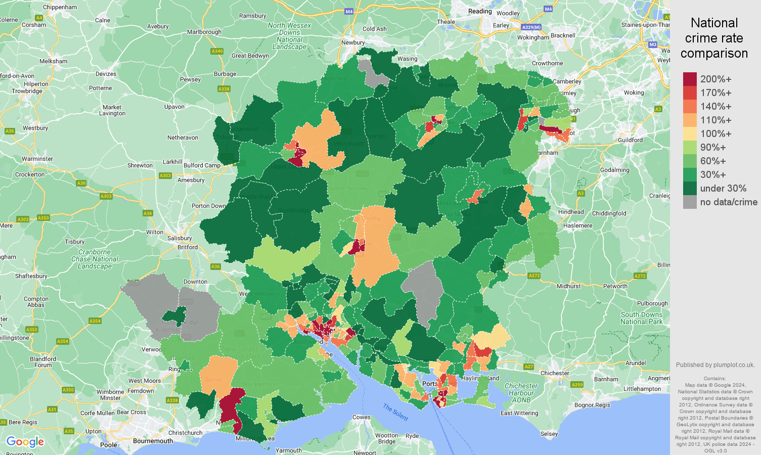Hampshire drugs crime rate comparison map