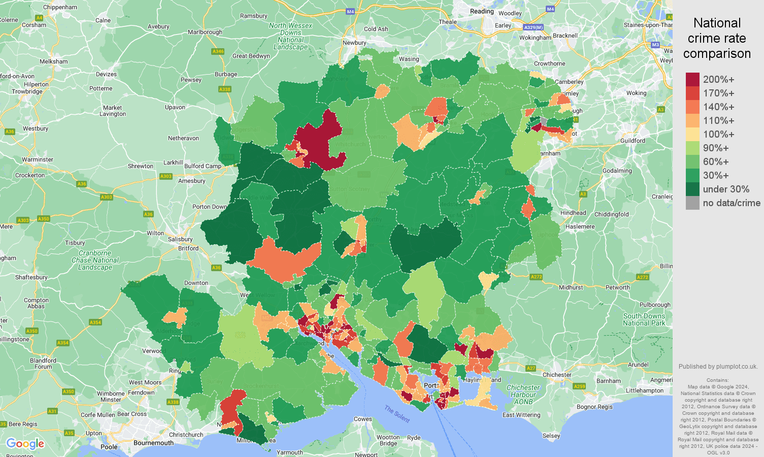 Hampshire public order crime rate comparison map