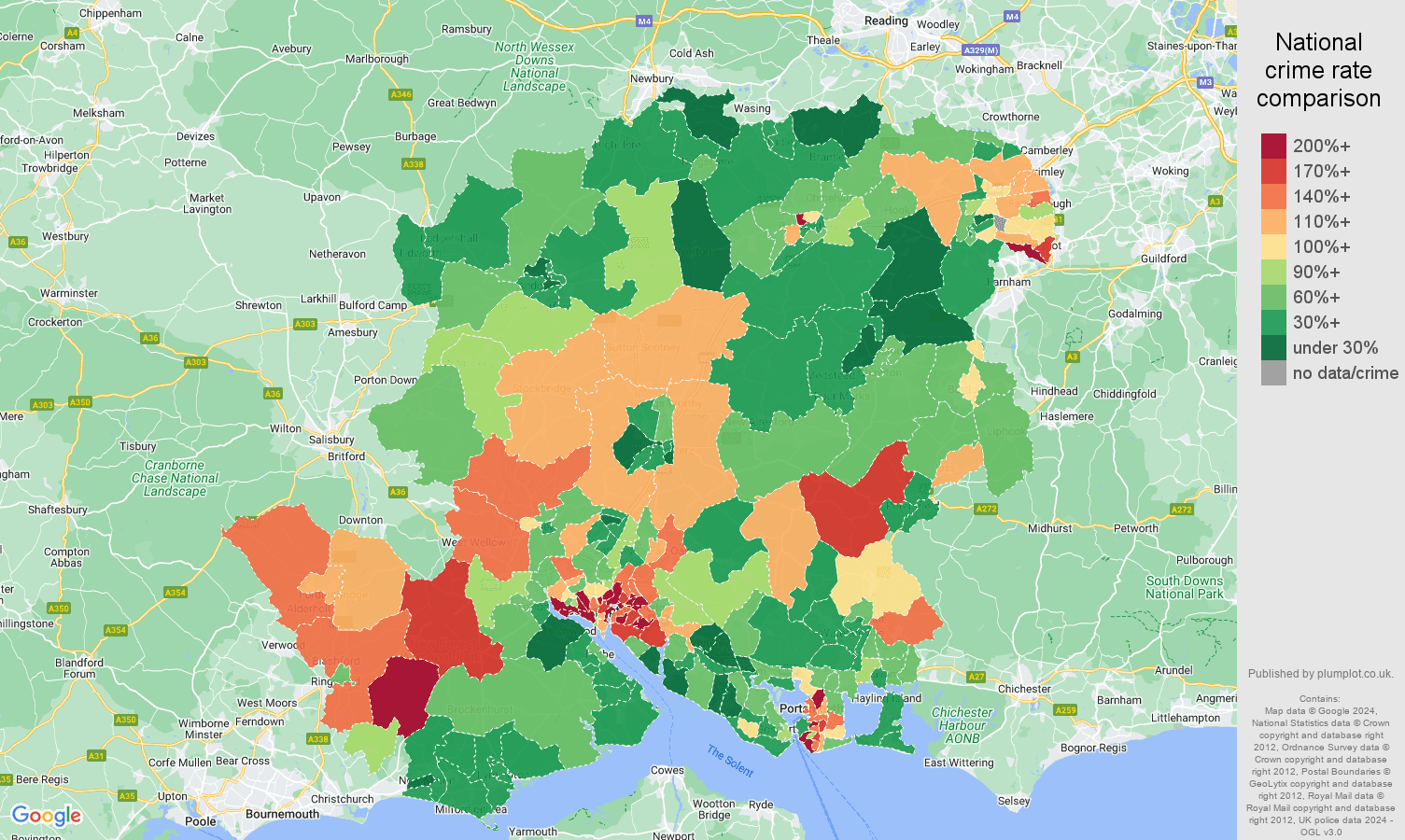 Hampshire vehicle crime rate comparison map