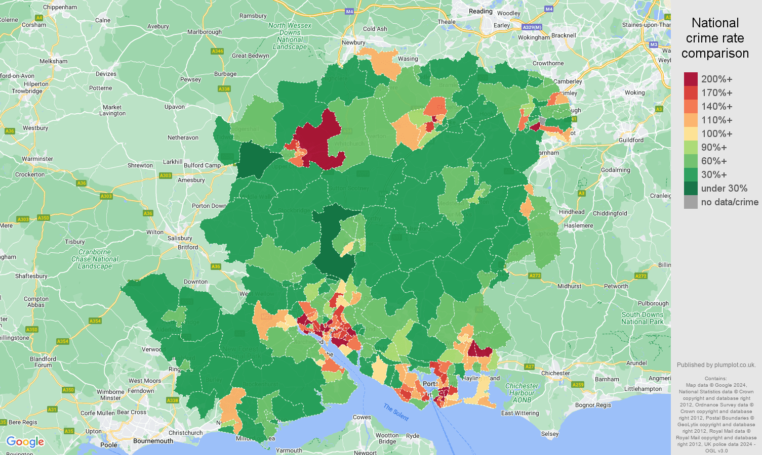 Hampshire violent crime rate comparison map