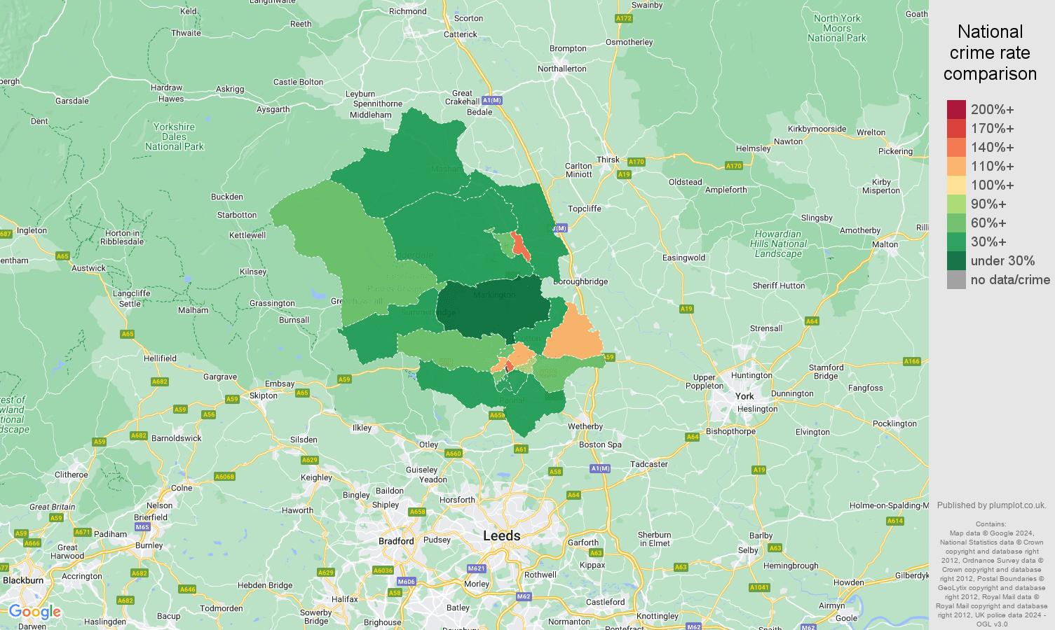 Harrogate antisocial behaviour crime rate comparison map