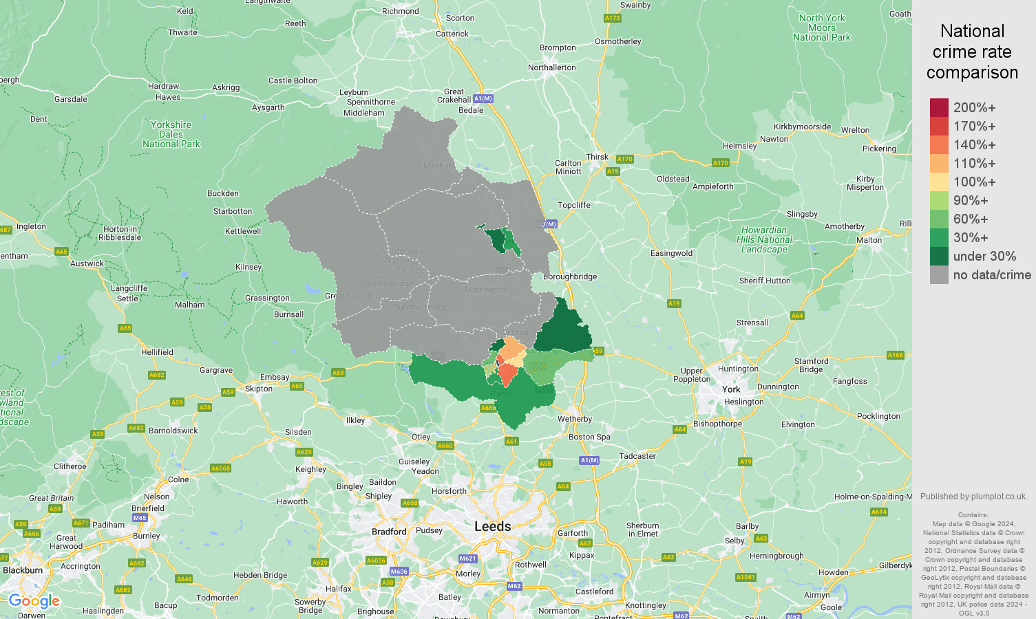 Harrogate bicycle theft crime rate comparison map
