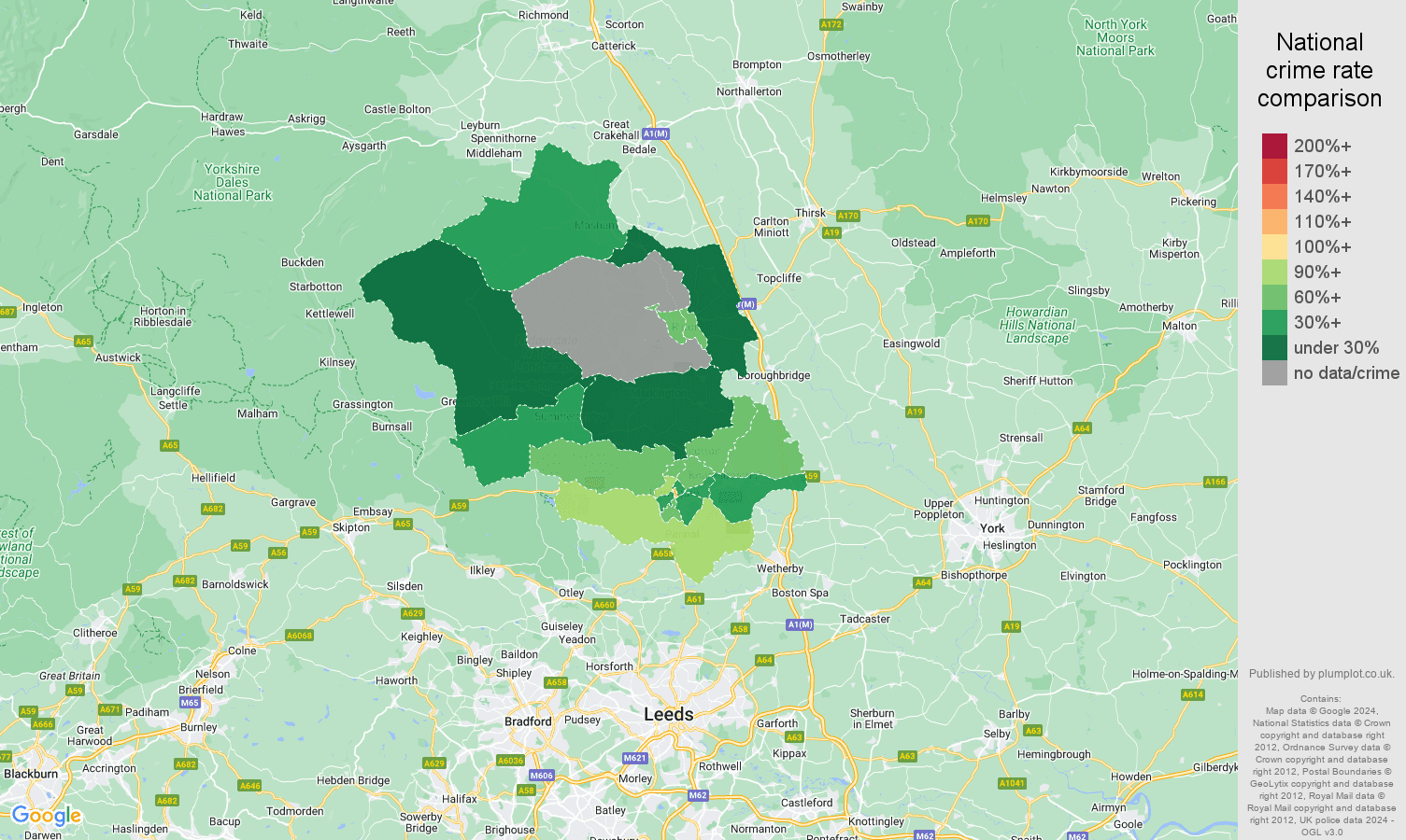 Harrogate burglary crime rate comparison map