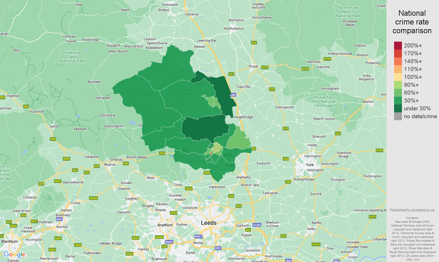 Harrogate crime rate comparison map