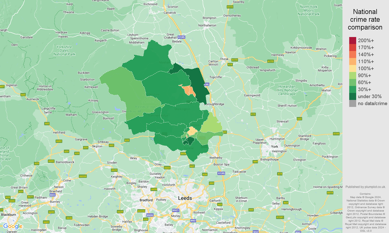 Harrogate criminal damage and arson crime rate comparison map