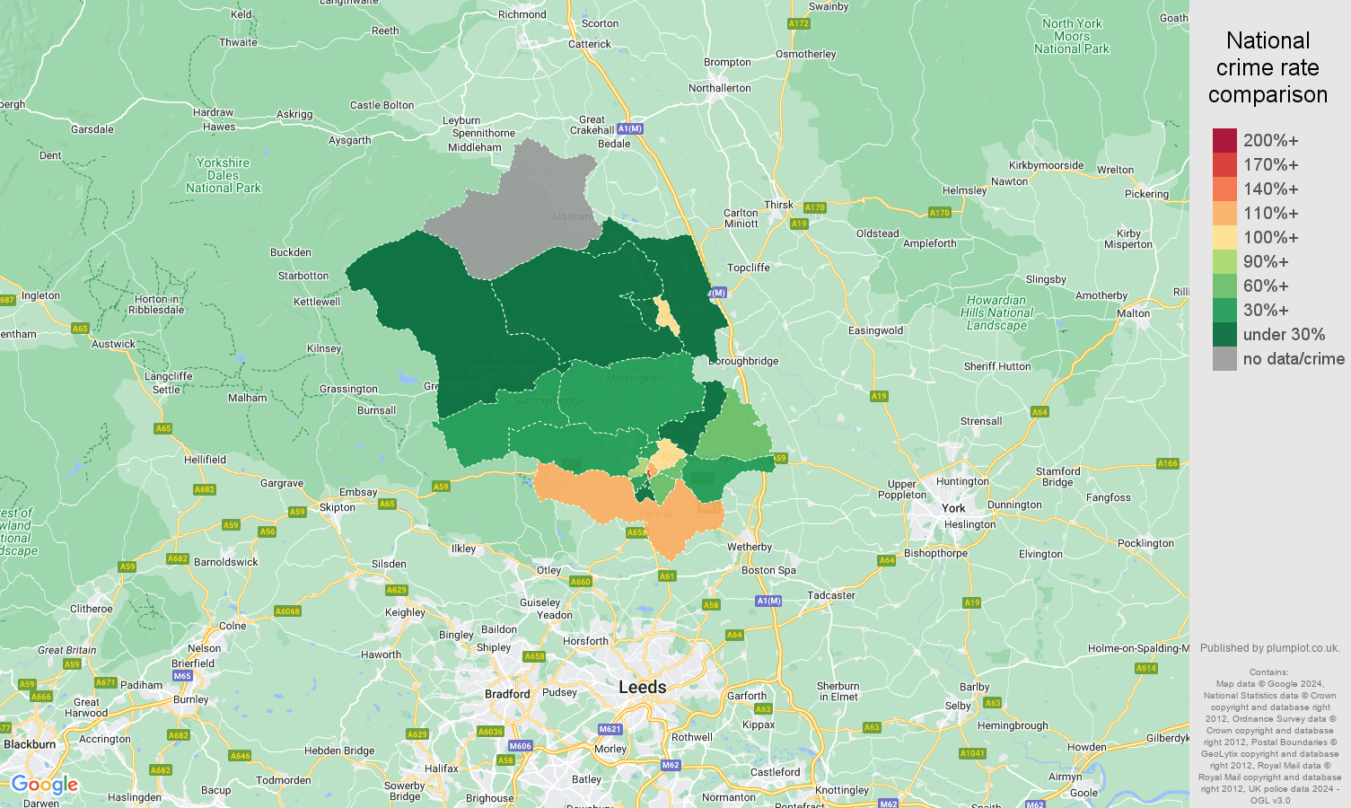 Harrogate drugs crime rate comparison map
