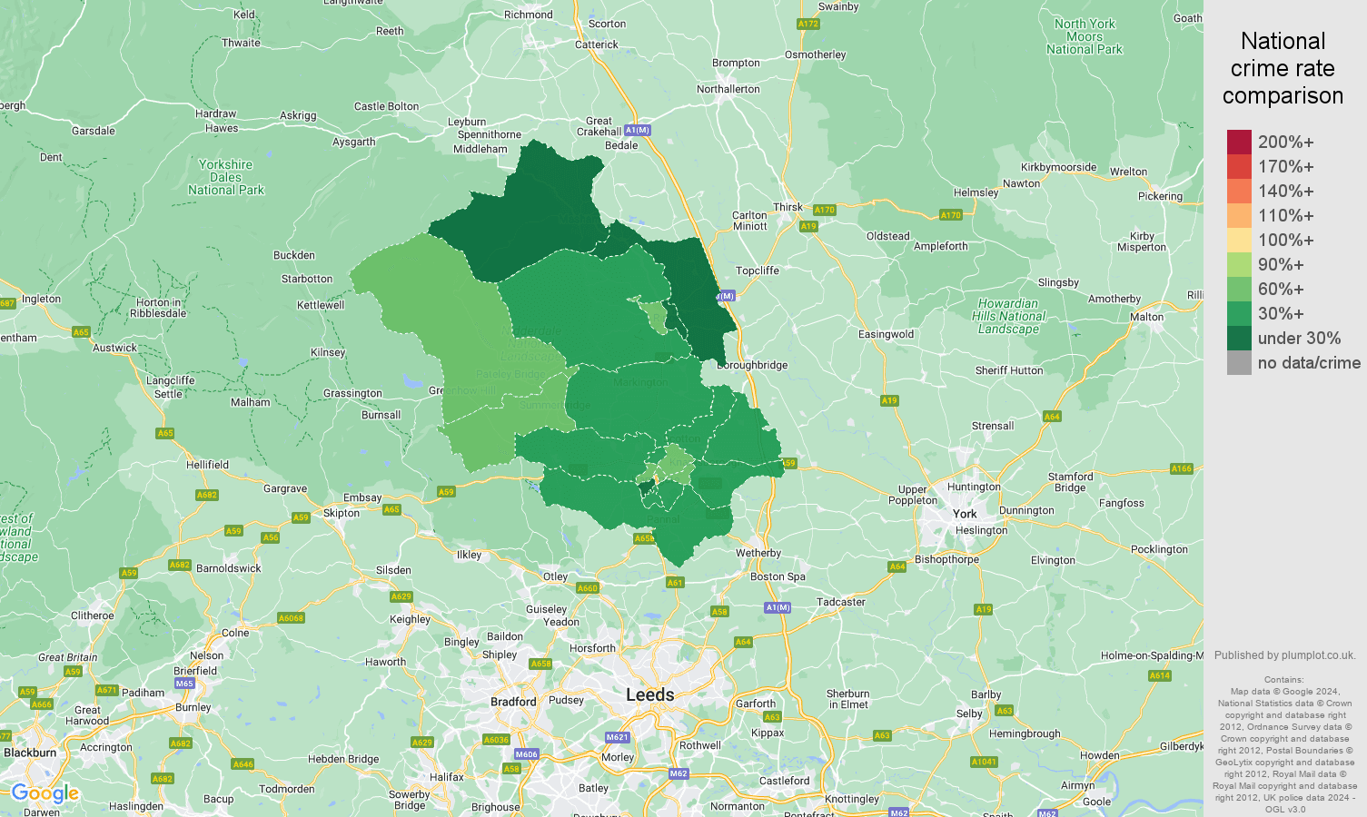 Harrogate other theft crime rate comparison map
