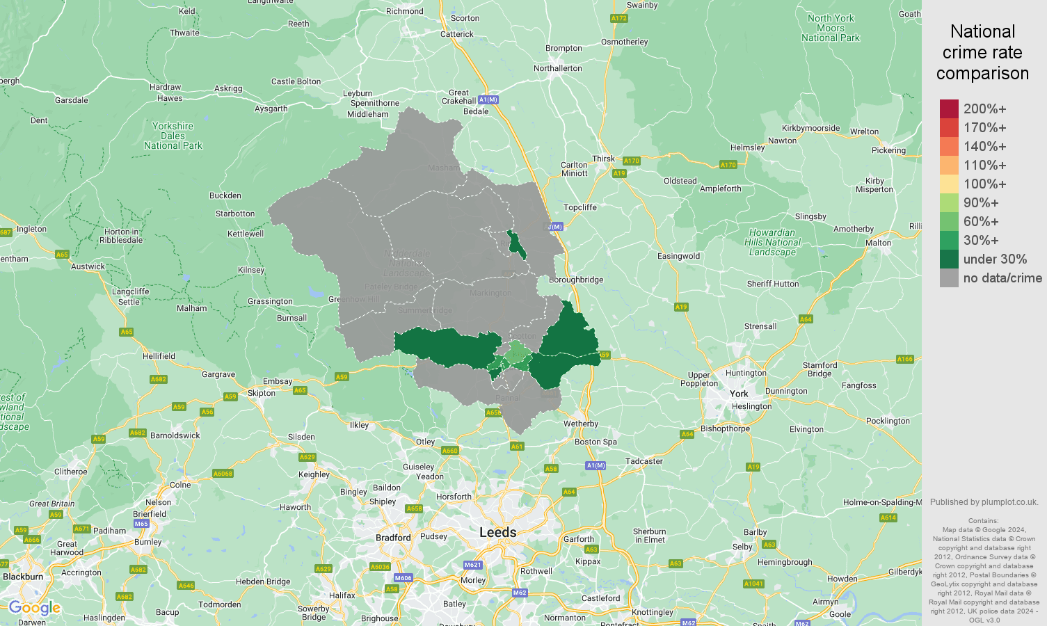 Harrogate robbery crime rate comparison map
