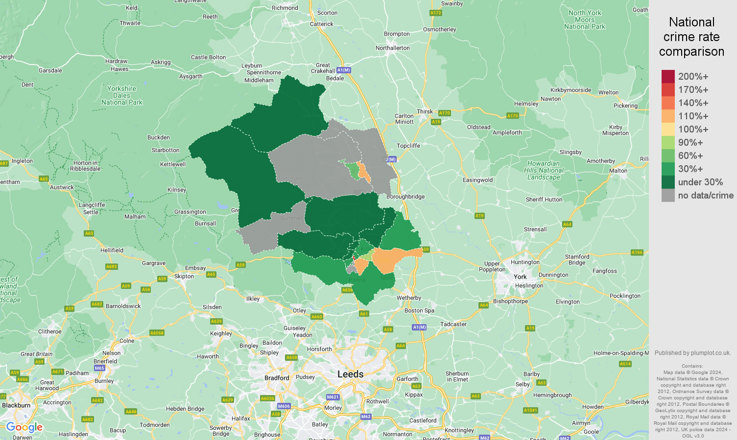 Harrogate shoplifting crime rate comparison map