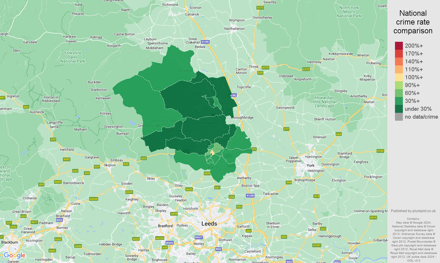 Harrogate vehicle crime rate comparison map