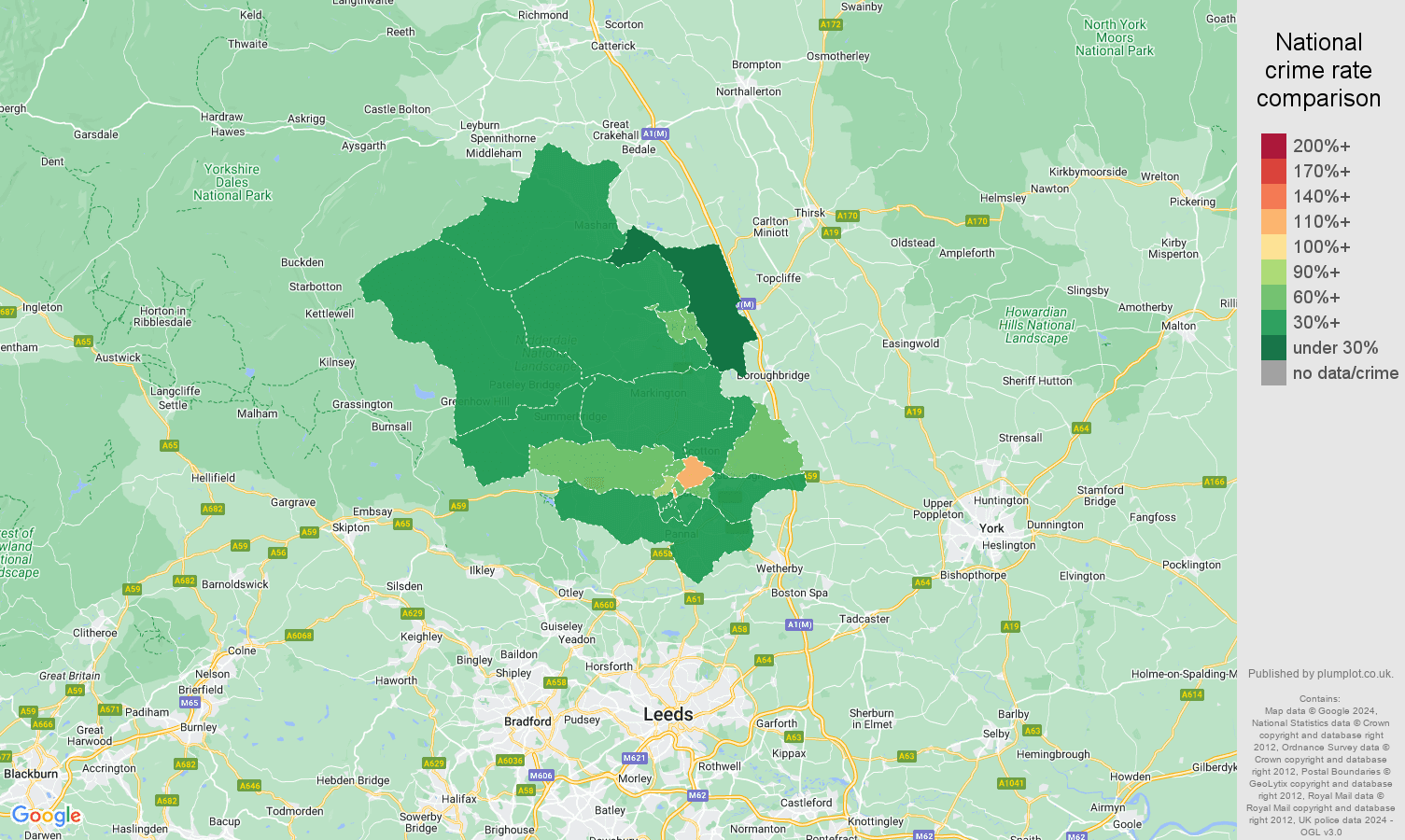 Harrogate violent crime rate comparison map