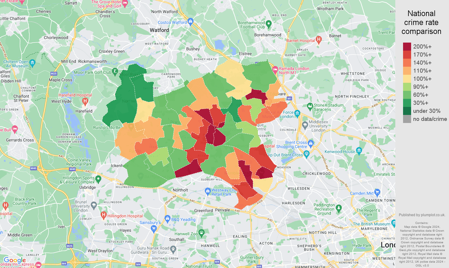 Harrow antisocial behaviour crime rate comparison map