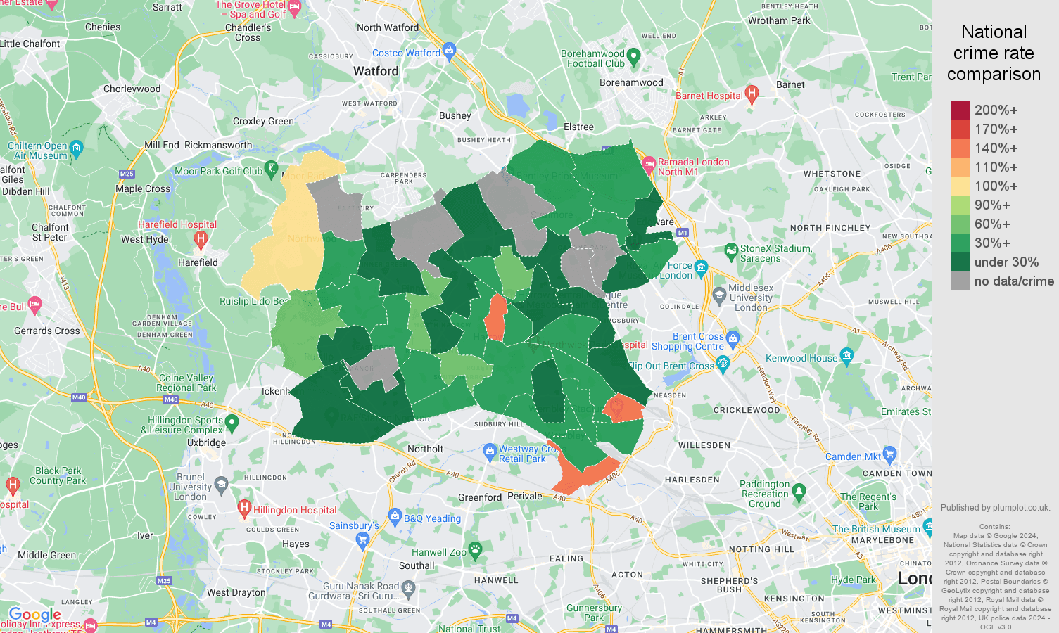 Harrow bicycle theft crime rate comparison map