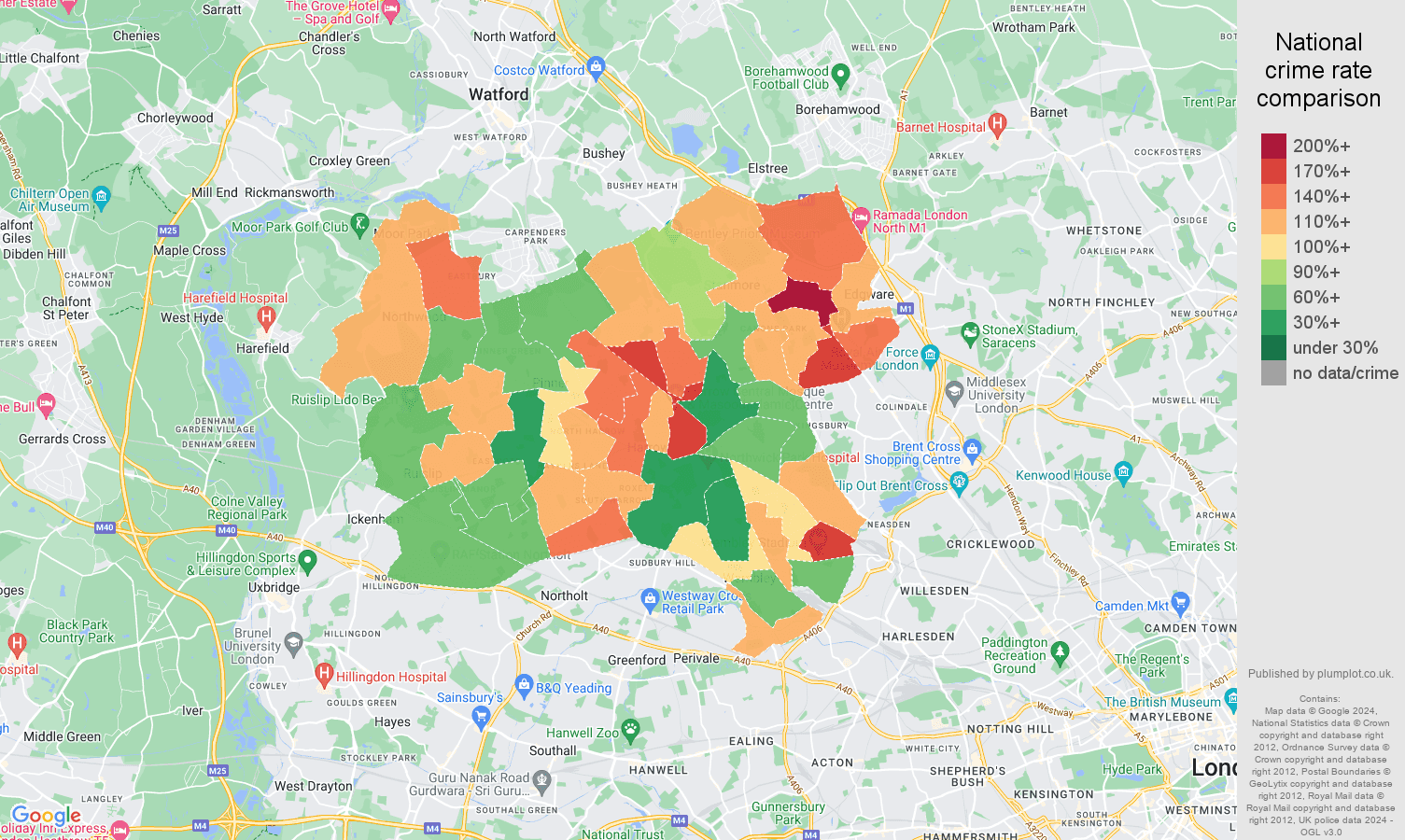 Harrow burglary crime rate comparison map