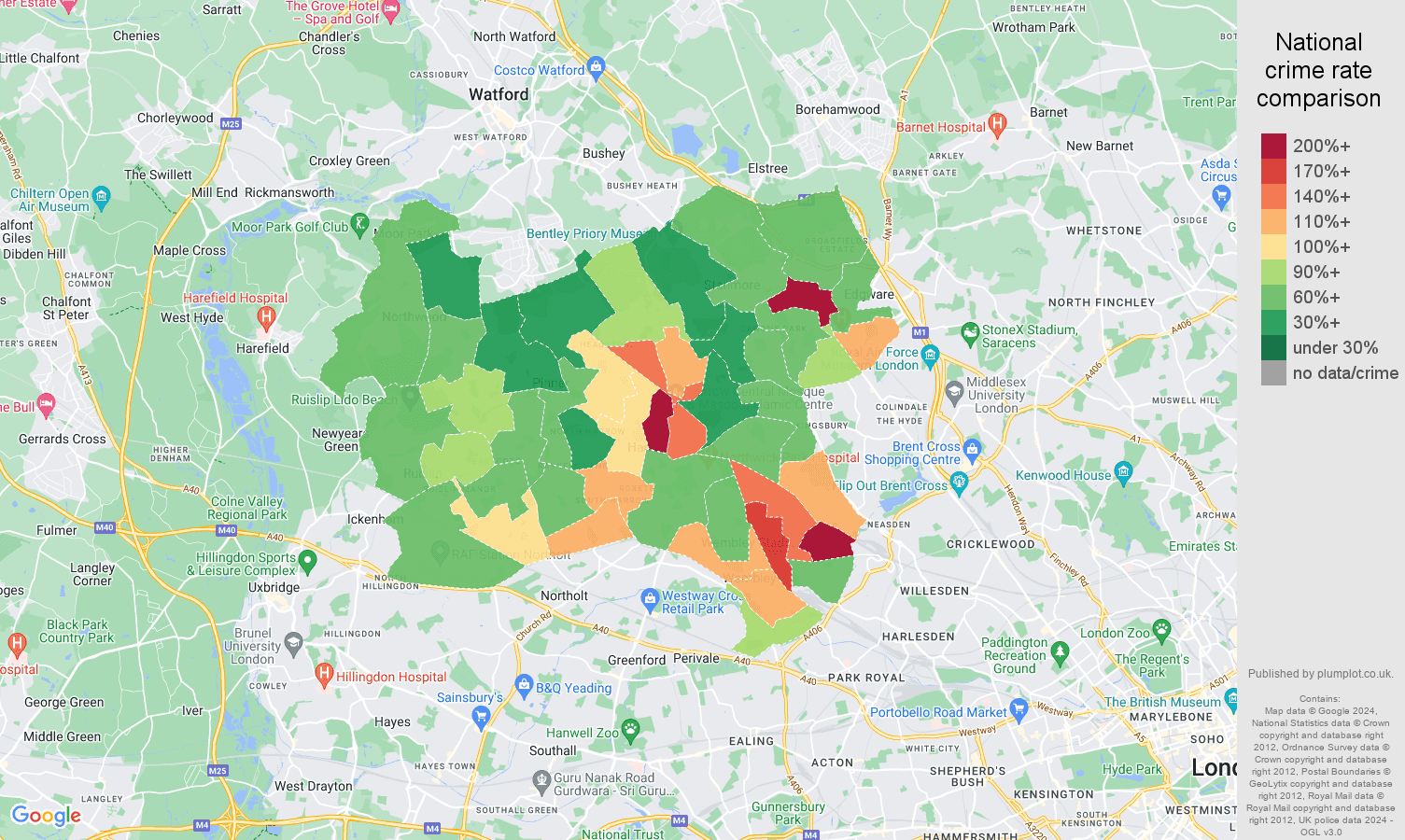 Harrow crime rate comparison map