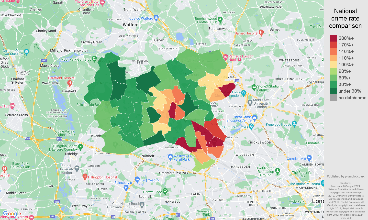Harrow drugs crime rate comparison map