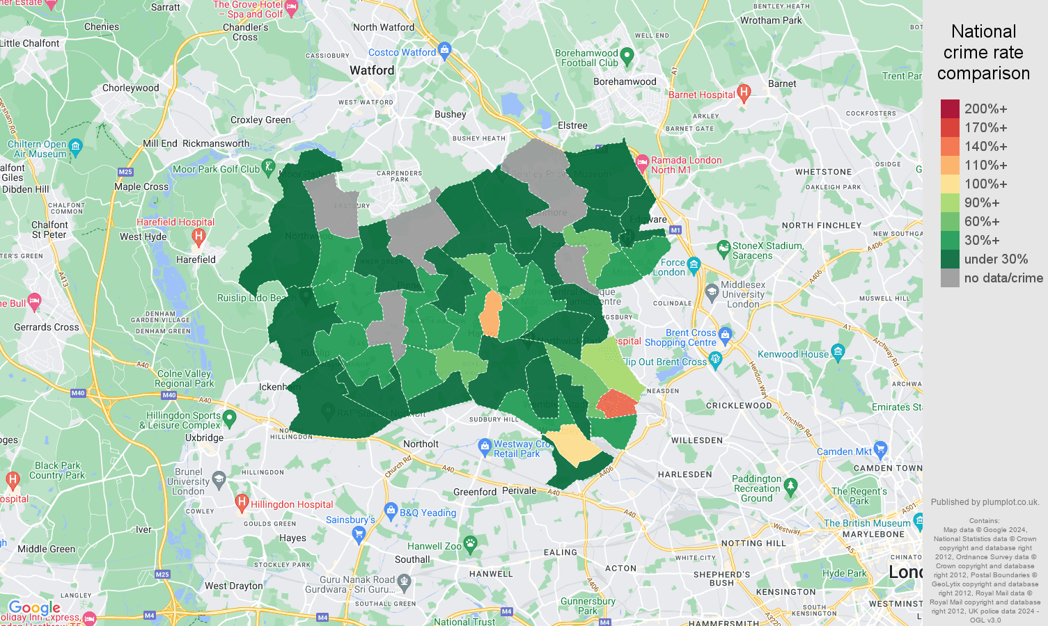 Harrow possession of weapons crime rate comparison map