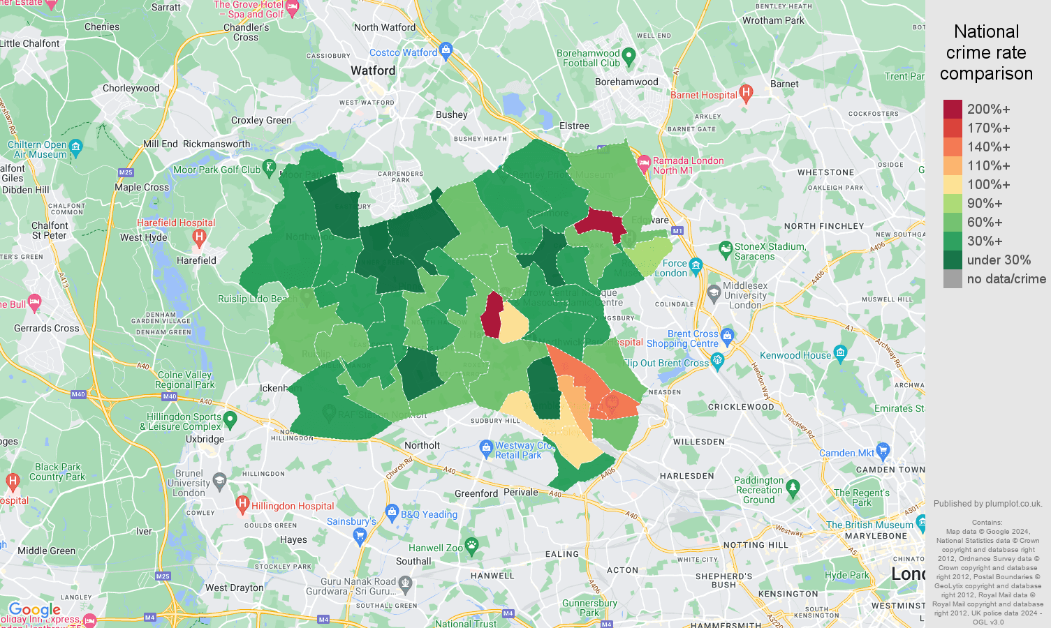 Harrow public order crime rate comparison map