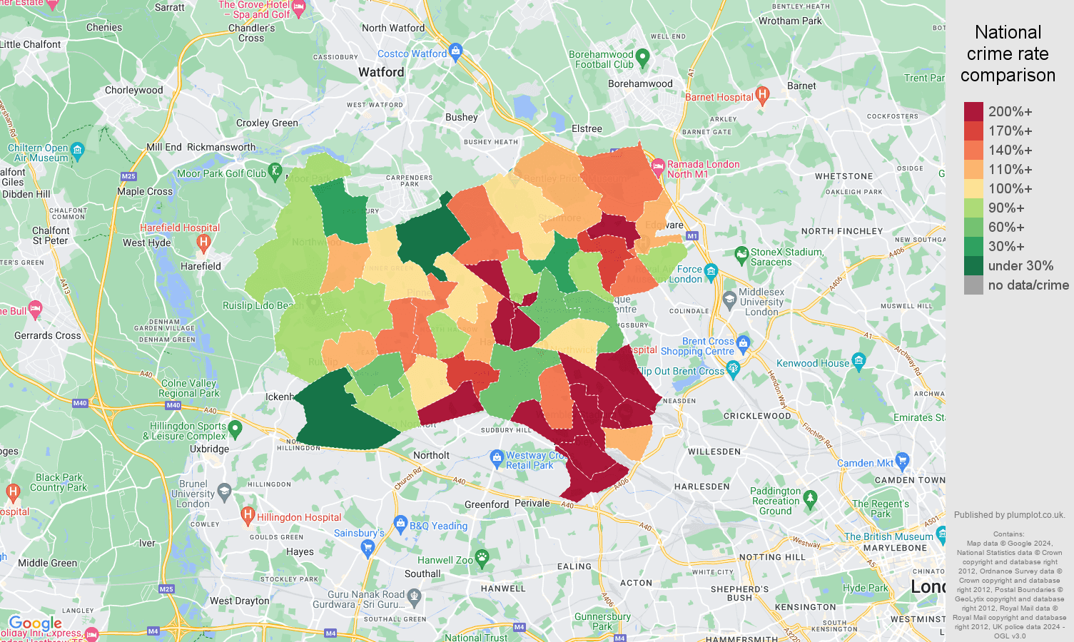 Harrow robbery crime rate comparison map
