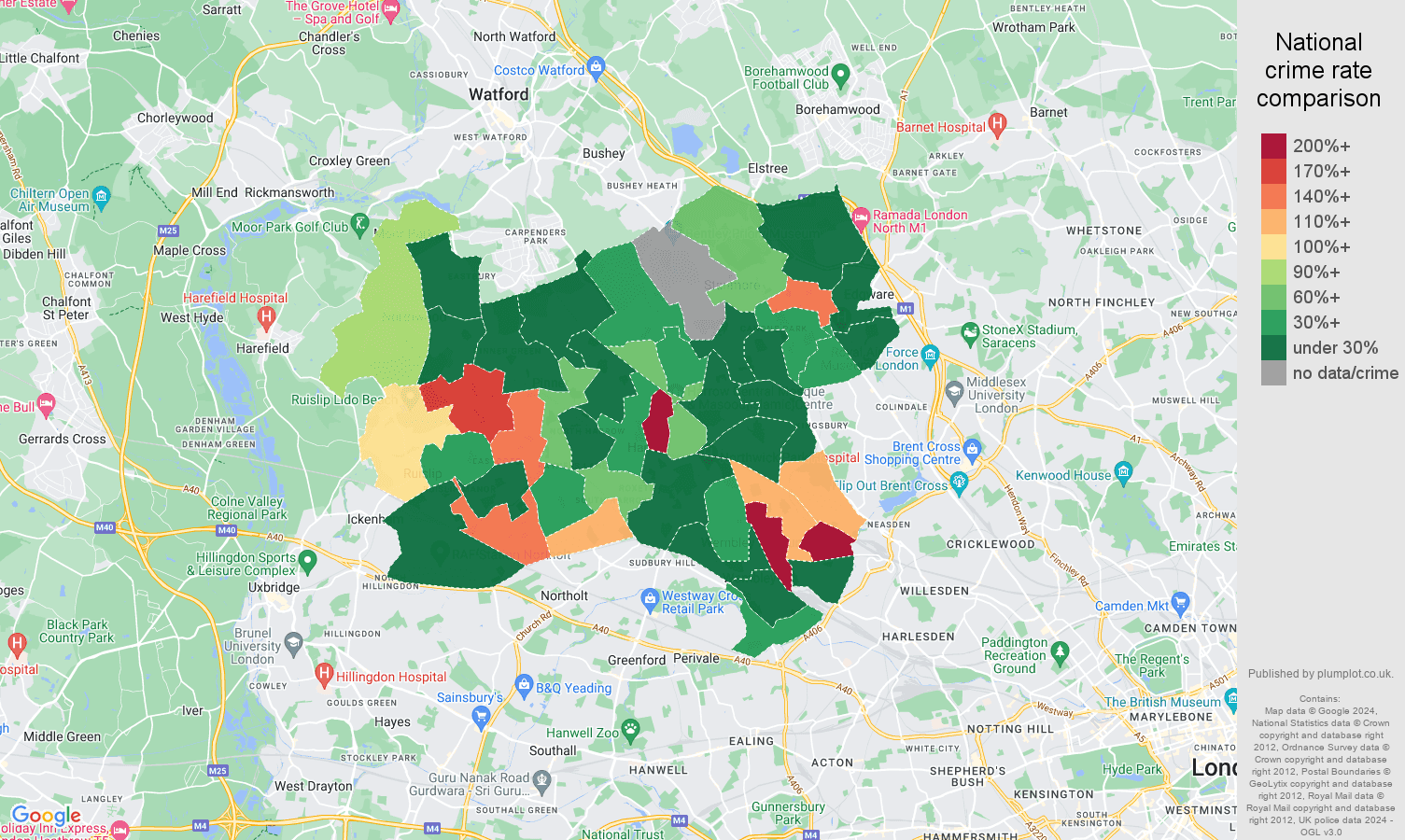 Harrow shoplifting crime rate comparison map