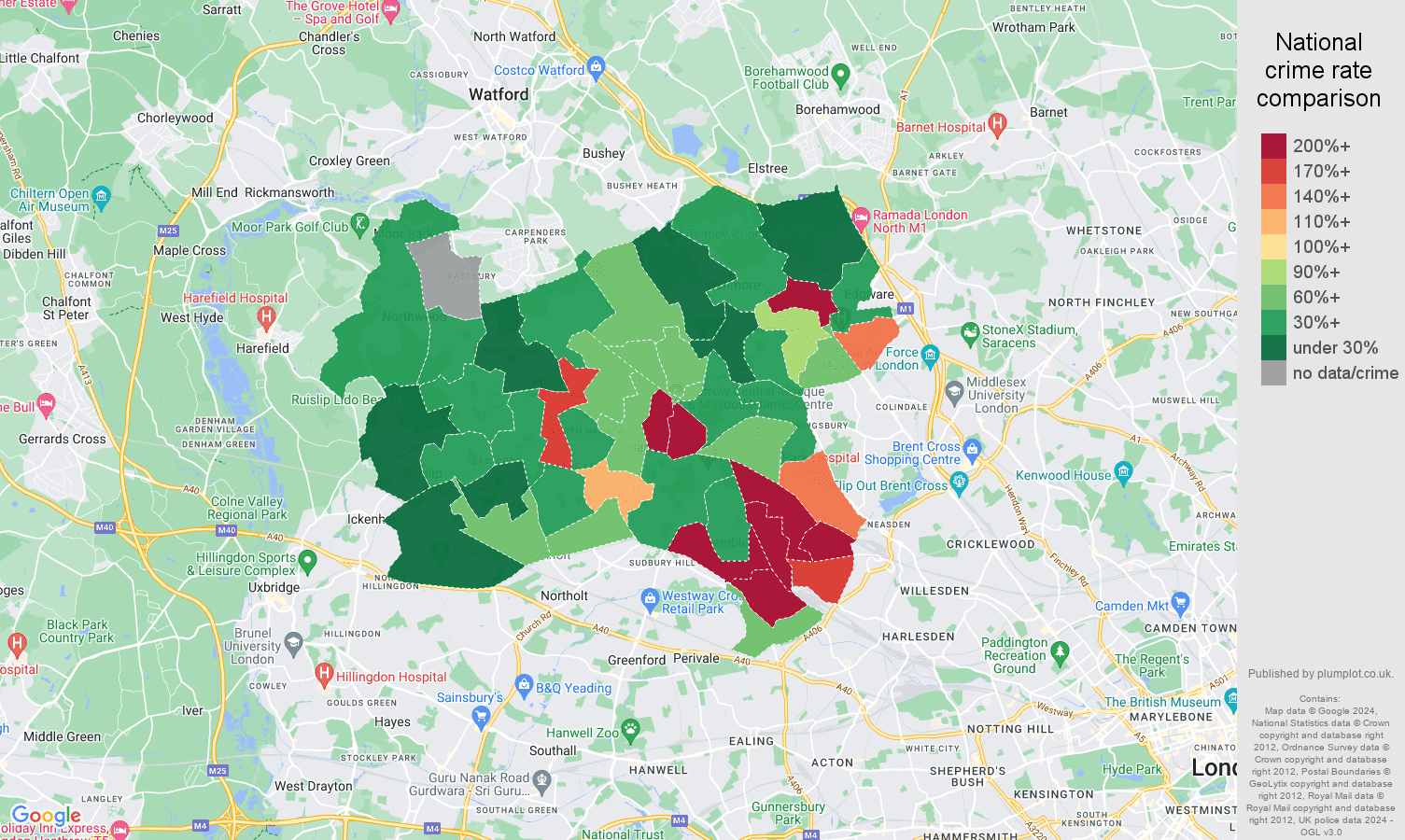 Harrow theft from the person crime rate comparison map