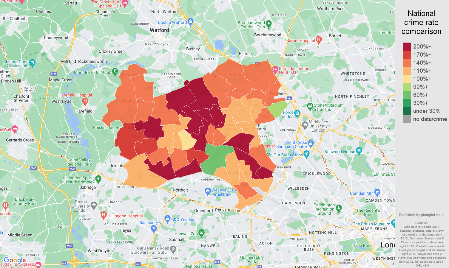 Harrow vehicle crime rate comparison map