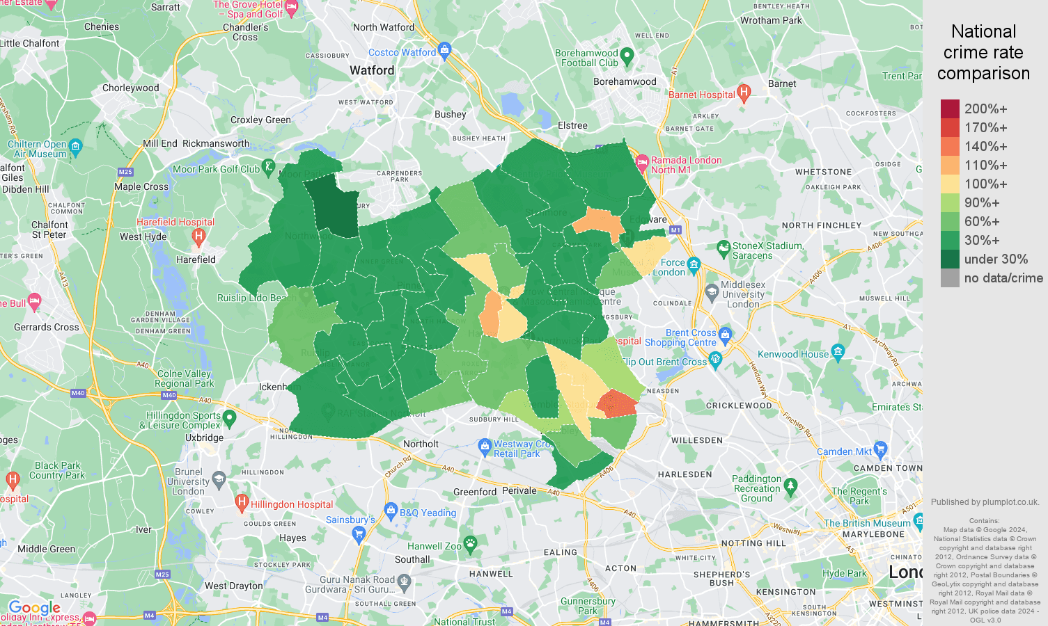 Harrow violent crime rate comparison map