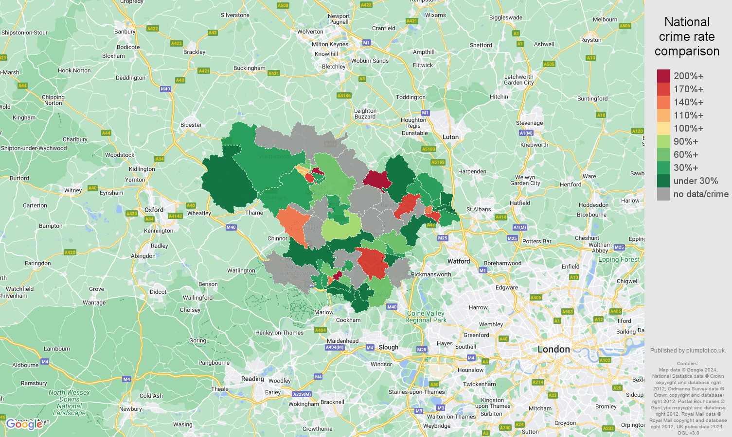 Hemel Hempstead bicycle theft crime rate comparison map