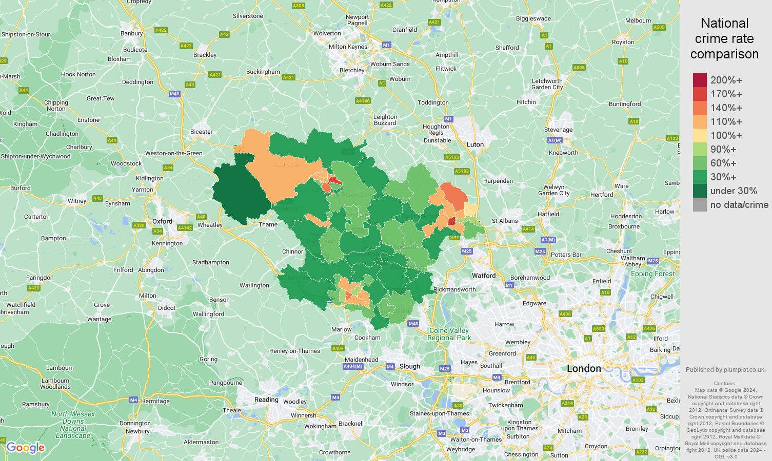 Hemel Hempstead crime rate comparison map