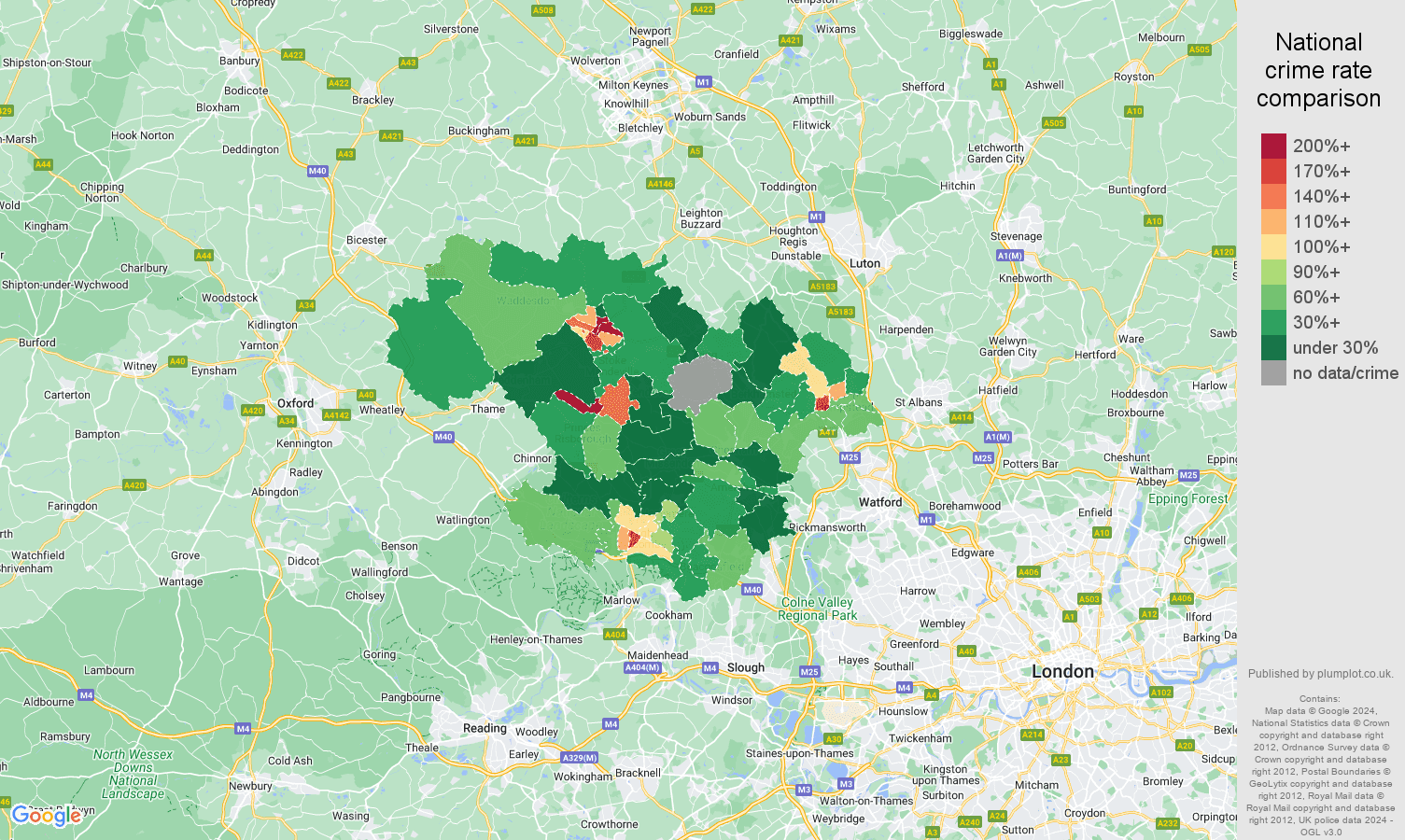 Hemel Hempstead drugs crime rate comparison map