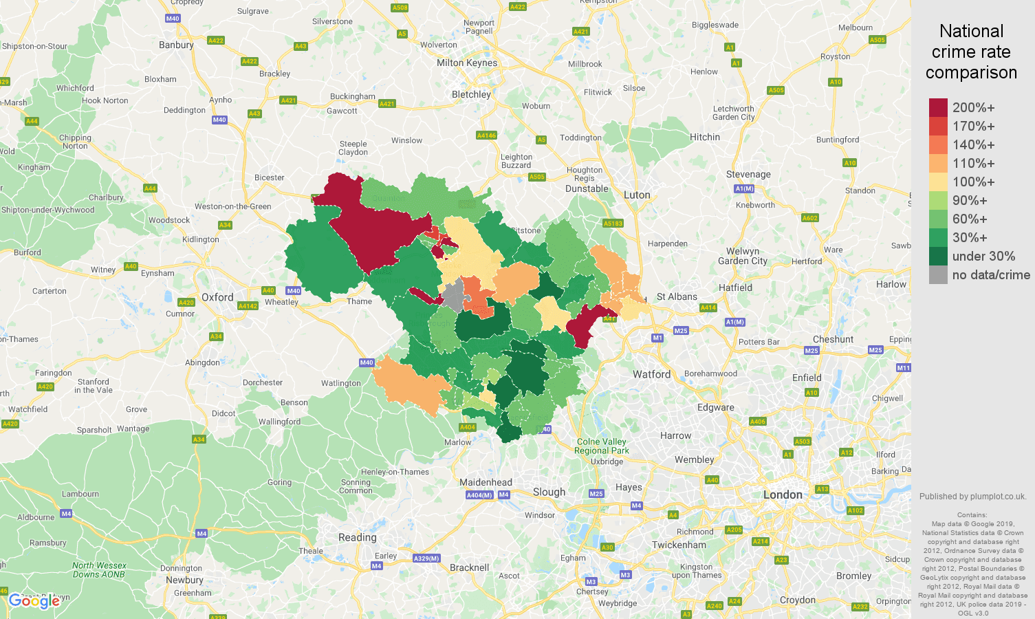 Hemel Hempstead other crime rate comparison map