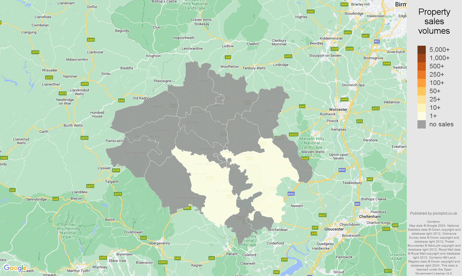 Hereford map of sales of new properties