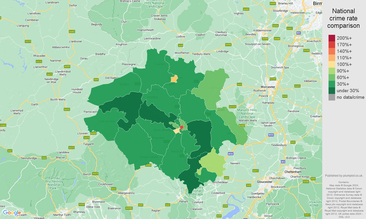 Hereford public order crime rate comparison map